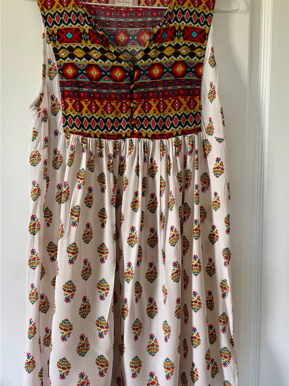 Altar’d S.Boho Printed Sleeveless Sun Dress in Cream with Multicolor Embroidery